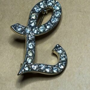 Elegant Silver Crystal Brooch L initial
